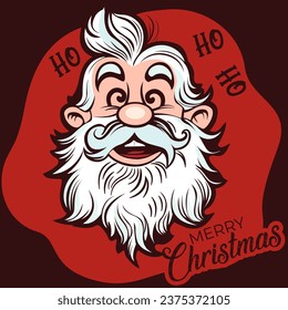 Vector Christmas Card with Santa. Nativity banner with smiling Santa Claus face. Merry Christmas and Happy New Year! Xmas banner with smiling Santa Claus face. Santa Claus signboard. Christmas cartoon