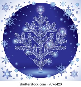 Vector Christmas card with a silver christmas tree