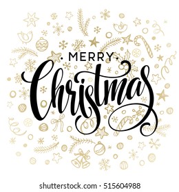 Vector Christmas card with sketch elements. Golden, black and white. Vector illustration EPS10