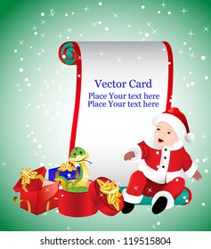 Vector Christmas Card. Snake and santa baby.