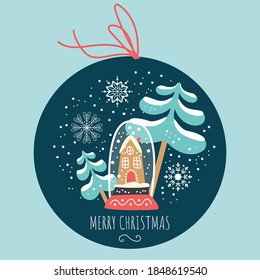 Tarjeta de navidad vectorial con globo de nieve. Año nuevo. 