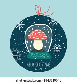 Tarjeta de navidad vectorial con globo de nieve. Año nuevo. 