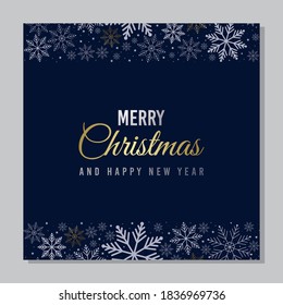 Vector Christmas card with snowflakes. Silver and gold snowflakes on blue background