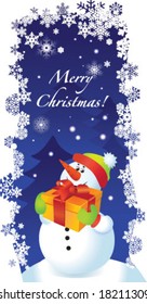 Vector Christmas card with snowman
