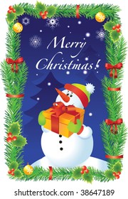 Vector Christmas card with snowman for design