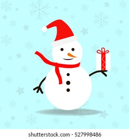 Vector christmas card snowman with a gift