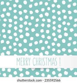 Vector Christmas card with stylized snowfalls. At the base it has a seamless pattern with chaotic stylized snowballs. Graphical monochrome background. The holiday banner in minimalist style.