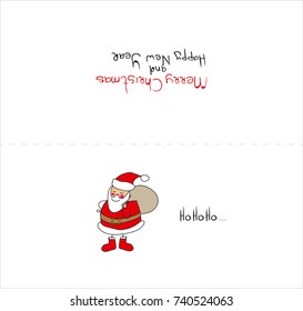 Vector Christmas card template Christmas card with Santa Claus in the style of children's drawing.