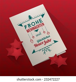 Vector Christmas card with text "Merry Christmas and Happy new Year" German translation