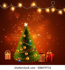 Vector Christmas card tree on a bright background.