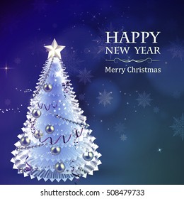 Vector Christmas card tree on a bright background.