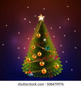 Vector Christmas card tree on a bright background.