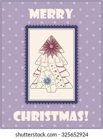 Vector Christmas card with tree vintage