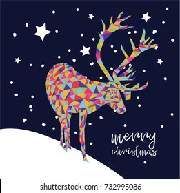 vector christmas card. triangle reindeer deer. merry snow flake. creative modern contemporary trend trendy. 2017 2018. xmas. starry night. 