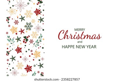 Vector Christmas card with a vertical frame, a border with Christmas decor and a place for an inscription. Wallpaper or background decor.