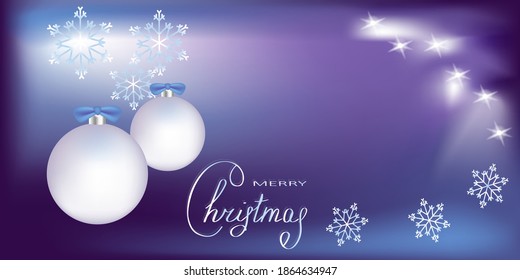 Vector of Christmas card,banner with snowflakes,balls and lights,lettering and empty space for text.Isolated elements for New Year design