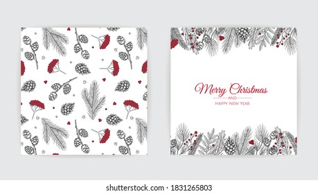 Juego de tarjetas de Navidad vectoriales. Diseño de plantillas de tarjetas de vacaciones