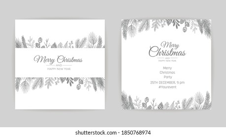 Vector Christmas Cards Set. Holiday Party Card Templates Design