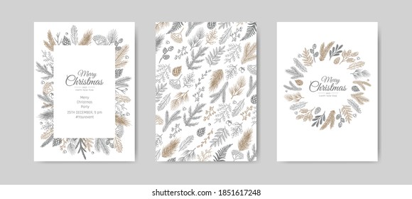 Vector Christmas Cards Set. Holiday Party Card Templates Design