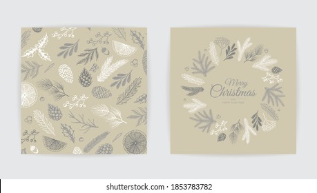 Vector Christmas Cards Set. Holiday Party Card Templates Design