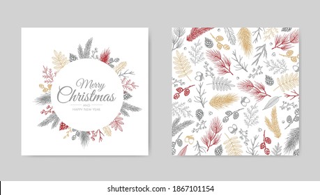 Vector Christmas Cards Set. Holiday Party Card Templates Design