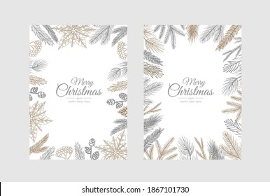 Vector Christmas Cards Set. Holiday Party Card Templates Design