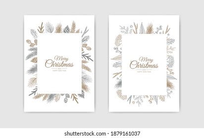 Vector Christmas Cards Set. Holiday Party Card Templates Design