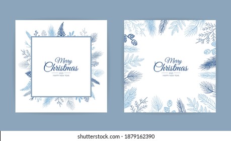 Vector Christmas Cards Set. Holiday Party Card Templates Design