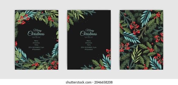 Vector Christmas Cards Set. Holiday Party Card Templates Design