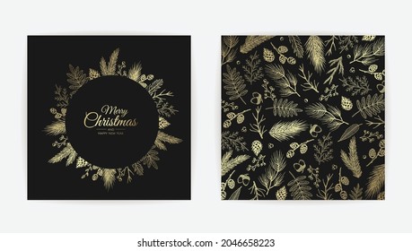 Vector Christmas Cards Set. Holiday Party Card Templates Design