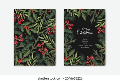 Vector Christmas Cards Set. Holiday Party Card Templates Design