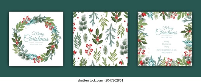 Vector Christmas Cards Set. Holiday Party Card Templates Design