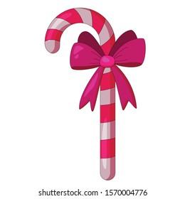 Vector christmas cartoon candy with bow. New Year object. Decor element, realistic icon, illustration for design, print.