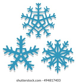 Vector Christmas Cartoon Snowflakes On White Background