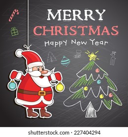 Vector Christmas chalk drawing on blackboard