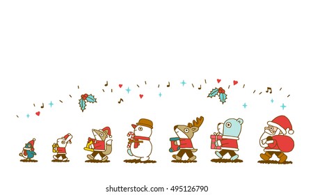 Vector Christmas characters. Fox, penguin, rabbit, snowman, bear, santa,deer