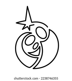 Vector Christmas Christian religious Nativity Scene of baby Jesus with Mary and Joseph and star in round frame. Logo icon illustration sketch. Doodle hand drawn with black lines.