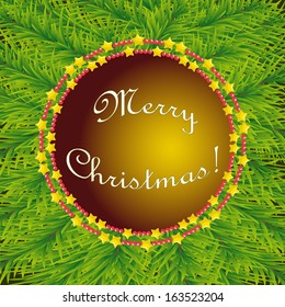 Vector Christmas circular template on the background of fir