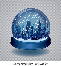 vector Christmas in the city with blue snow globe