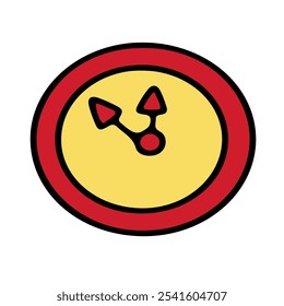 Vector Christmas clock icon. Red and yellow clock. Cartoon design element