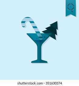 Vector Christmas Cocktail. Monochrome color. Single Flat Icon