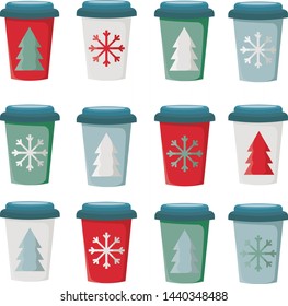 Vector Christmas Coffee Cup Set 