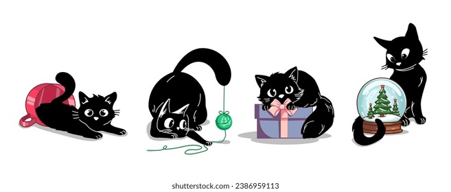 Vector Christmas Collection. Funny Christmas cats. Cozy elements for Christmas design.