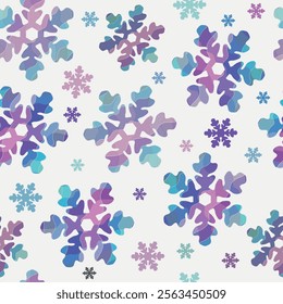 Vector Christmas colorful gradient hand drawn seamless pattern with doodle snowflakes and stars on white background