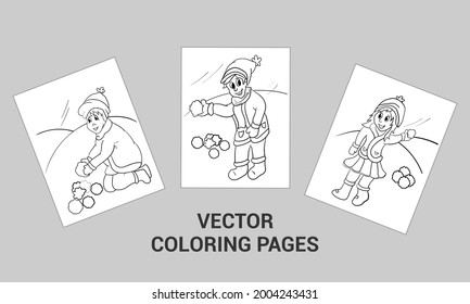 Vector Christmas Coloring Pages or Books for Kids. Activity Book Line Art for Coloring. Vector Christmas illustration. Hand drawing cartoon character. Santa Claus with gifts. Christmas illustration.