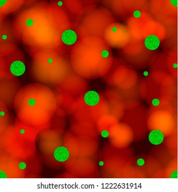 Vector Christmas Colors Background, Glowing Red Lights and Bright Green Glittering Circles, Confetti, Celebration Concept.