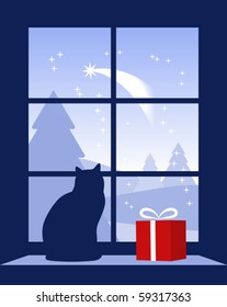 vector Christmas comet outside window