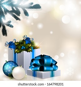 Vector Christmas composition on brilliant background. Christmas card