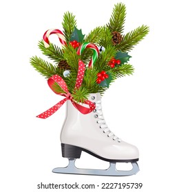 Concepto de Navidad vectorial con patines aislados en fondo blanco