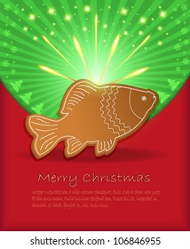 vector Christmas congratulations fish carp gingerbread